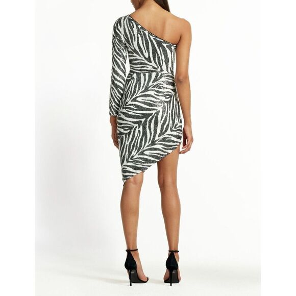 SHO by Tadashi Shoji Sz Small Zebra Print Gigi Asymmetrical Cocktail Dress - Picture 2 of 15